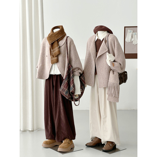 学院风毛呢大衣女杂色带围巾显瘦减龄流苏边围巾外套HL149/HL148