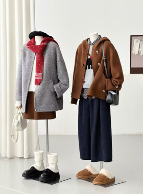 满减连帽毛呢大衣女中长款系带外套温柔风高级感气质HL115-1/ZX15