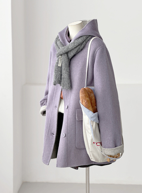 温柔风连帽毛呢大衣女中长款显瘦减龄高级感羊毛呢外套FS08-1