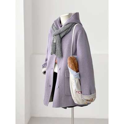 温柔风连帽毛呢大衣女中长款显瘦减龄高级感羊毛呢外套FS08-1