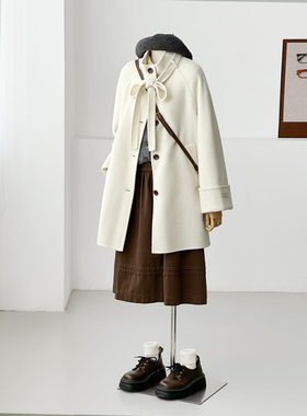 满减冬减龄韩系学院风百搭蝴蝶结百搭手缝绵羊毛大衣外套HL151