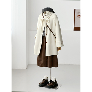 满减冬减龄韩系学院风百搭蝴蝶结百搭手缝绵羊毛大衣外套HL151