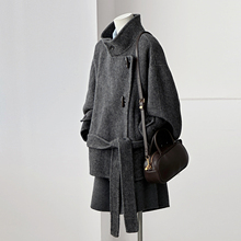 秋冬新显瘦小个子休闲减龄少女学院风中长款手缝羊毛毛呢大衣外套