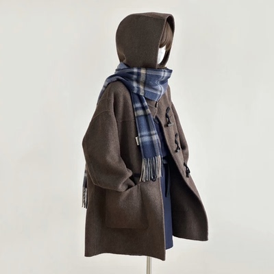 新款秋冬连帽羊毛呢外套