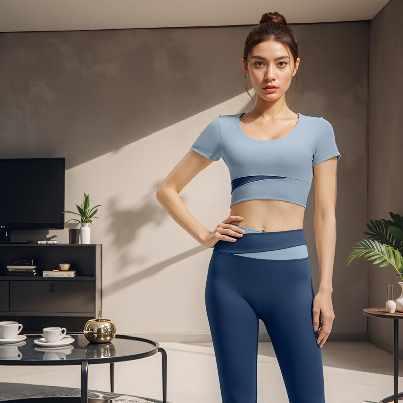 运动套装女秋健身房瑜伽服2026新款专业普拉提训练晨跑步短袖上衣