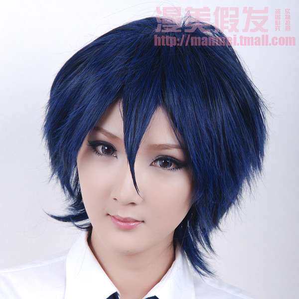 k 伏见猿比古 深黑蓝色混色黑色短发msn反翘 高温假毛cosplay假发