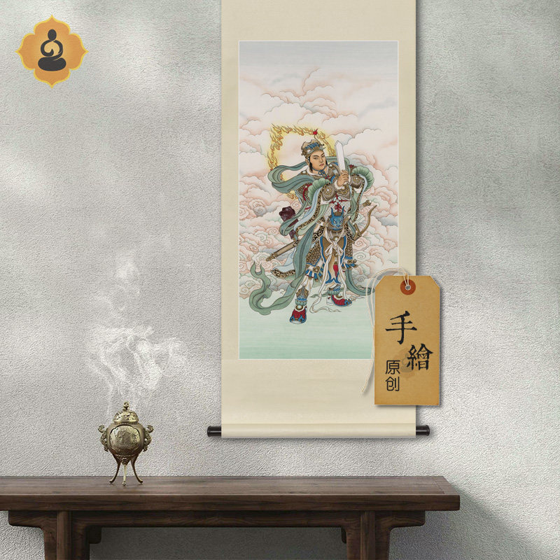 手绘真迹工笔神仙人物国画武曲星君文曲星画像新中式供奉卷轴挂画