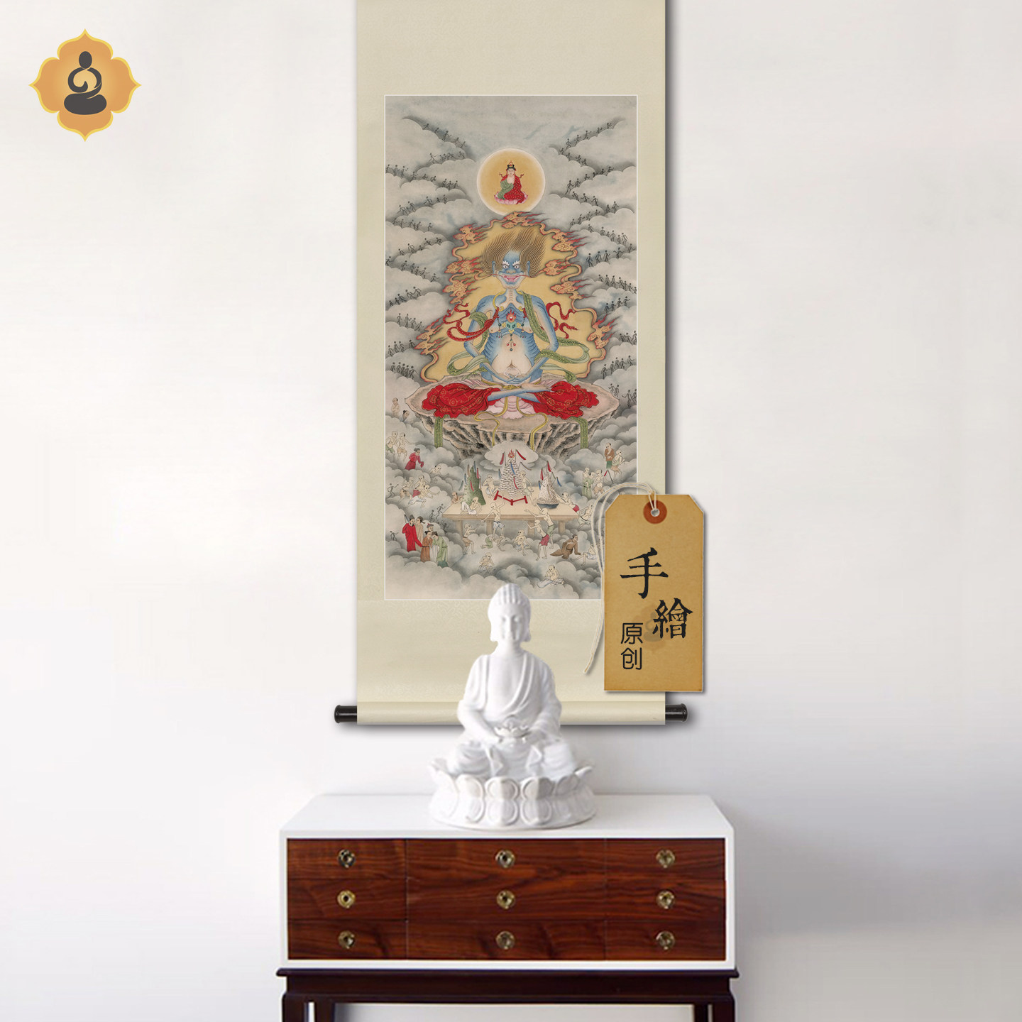 手绘工笔神仙菩萨画像面燃大士焦面鬼王佛堂法会供奉中式卷轴挂画