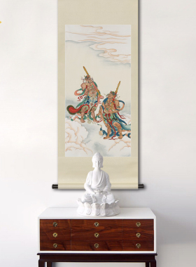 工笔人物菩萨画像密迹金刚力士哼哈二将佛堂法会供奉中式卷轴挂画