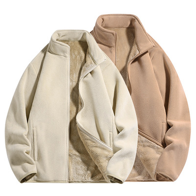 户外抓绒衣女冬季摇粒绒双面绒立领休闲外套男加绒加厚冲锋衣内胆