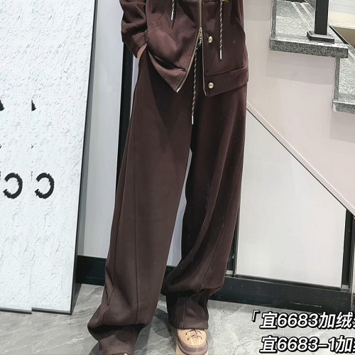 宜语析6683-1秋冬大码加绒休闲裤女 200斤胖mm松紧腰休闲弯刀长裤