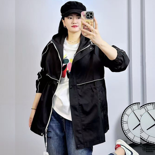 210斤胖mm收腰长袖 外套女 风衣连帽冲锋衣 米莱奇5802秋加大码 特