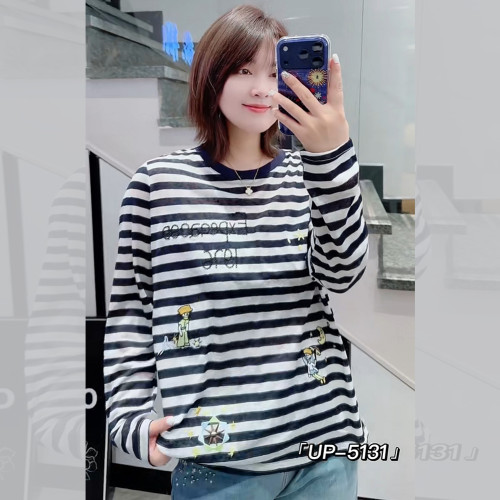 UP5131春夏加大码T恤女胖mm条纹