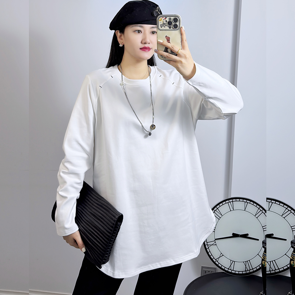 UP3169冬加大码卫衣女 200斤胖妹m纯棉磨毛长袖中长款厚料T打底衫