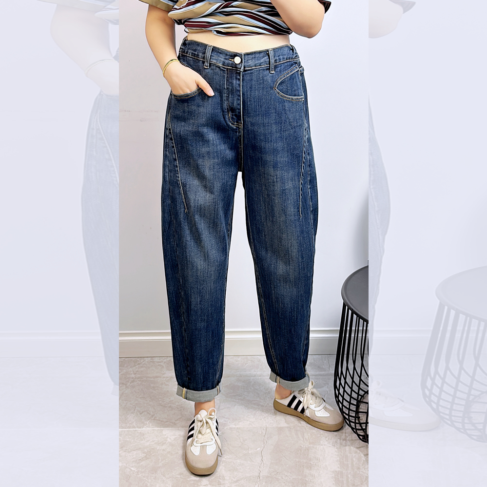 宜语析5615秋加大码牛仔老爹裤女