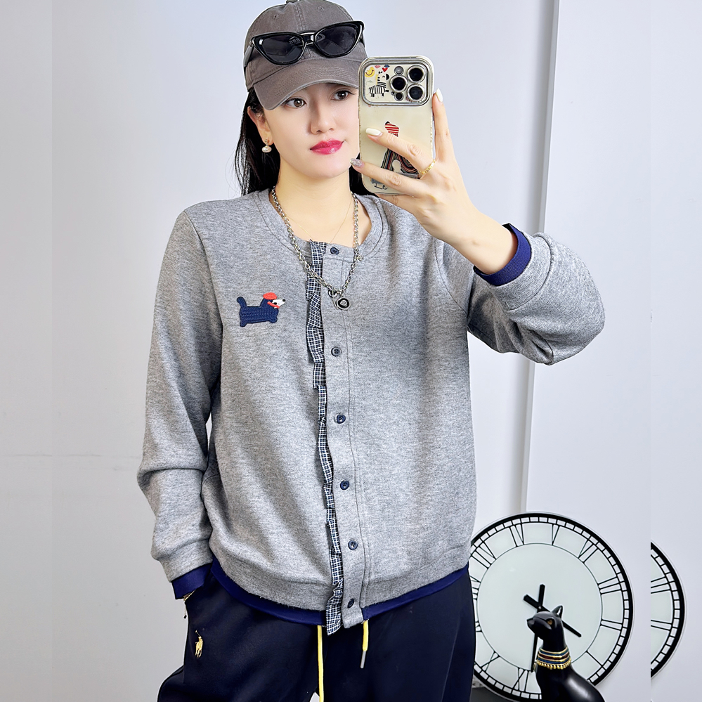 宜语析5779冬加大码卫衣女 210斤胖妹mm甜美木耳边长袖打底开衫厚