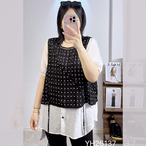 香港芸卉26137夏加大码假两件女