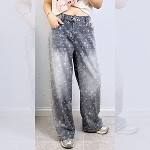特！宜语析5129春夏加大码拖地牛仔裤女 190斤胖mm弹力阔腿长裤子
