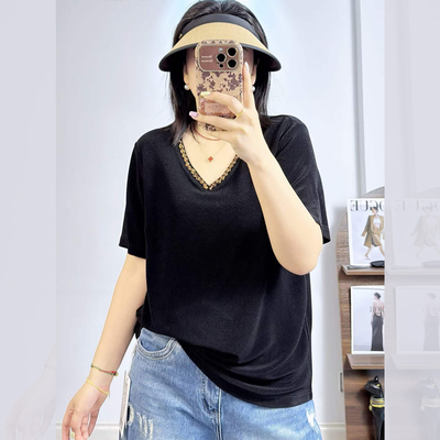 米莱奇66108夏大码短袖T恤女V领