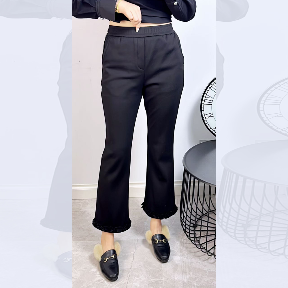 珂颖2107冬大码加绒微喇裤女 210斤胖妹mm松紧中腰显瘦九分喇叭裤