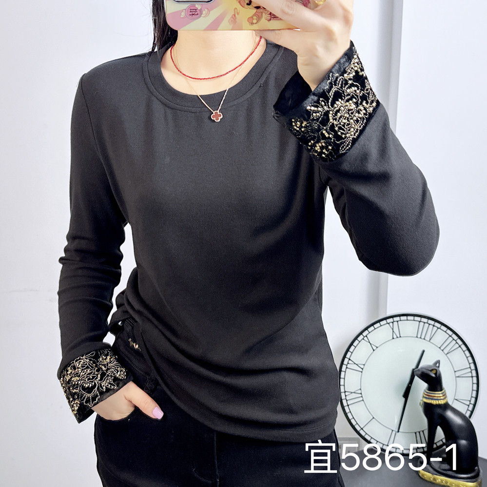 宜语析5865-1冬加大码打底衫女 190斤胖妹m修身显瘦国风长袖T卫衣