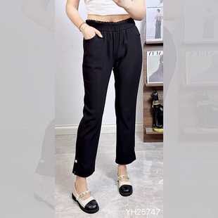 香港芸卉25747春加大码烟管裤女 210斤胖妹mm弹力时装九分直筒裤