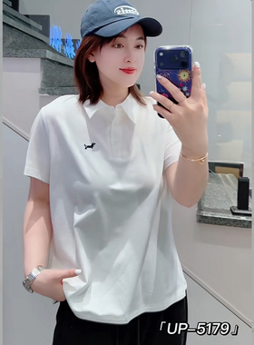 UP5179春夏加大码T恤女 210斤胖妹mm纯棉短袖洋气通勤POLO打底衫