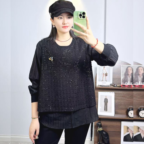 香港芸卉26246秋加大码假两件女