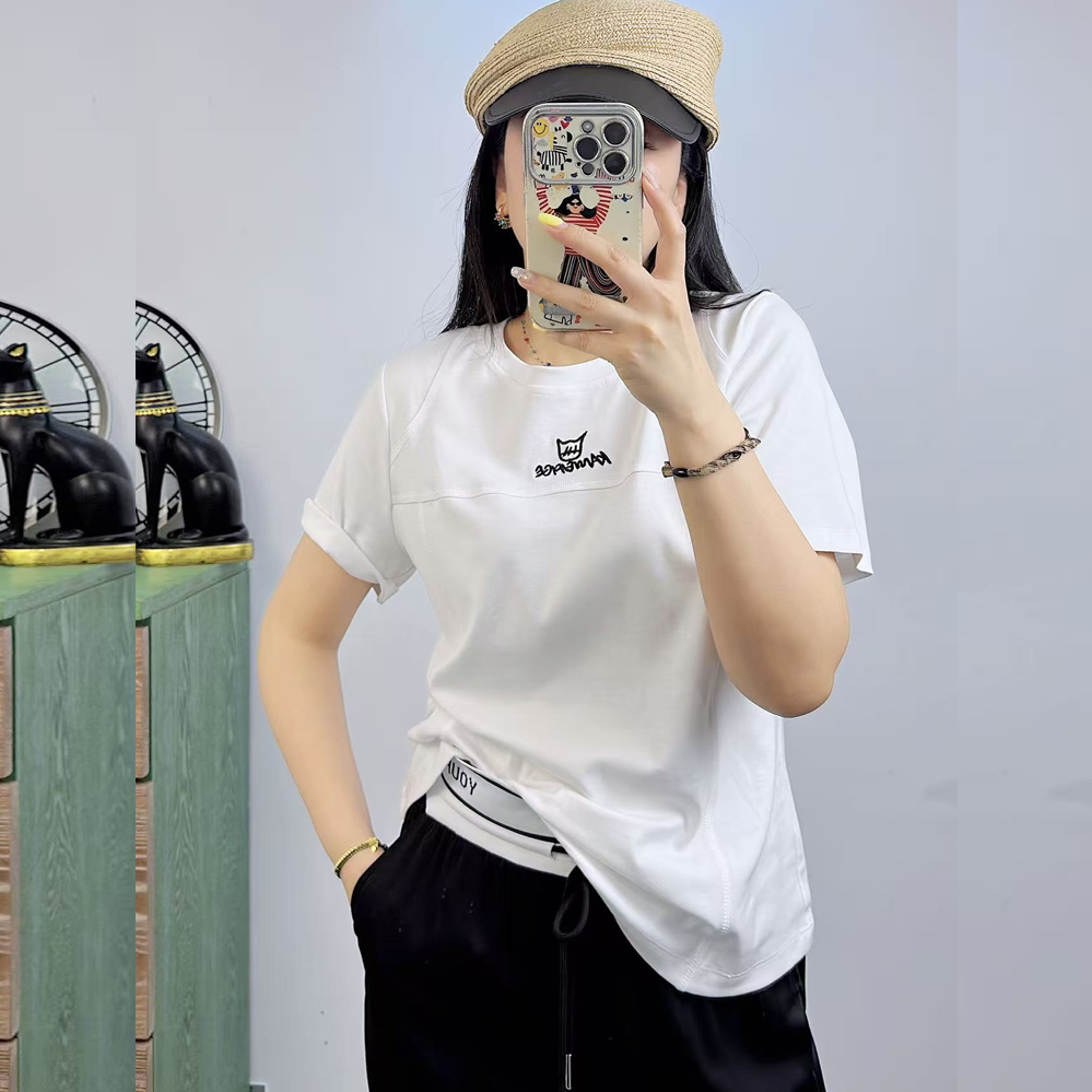 宜语析5175夏加大码短袖T恤女 180斤胖妹m纯棉显瘦刺绣基础打底衫