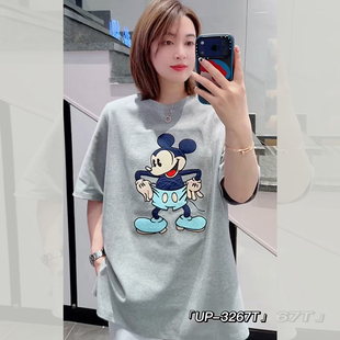 中长衫 210斤胖妹mm纯棉减龄米奇短袖 卫衣女 UP3267秋冬加肥特大码