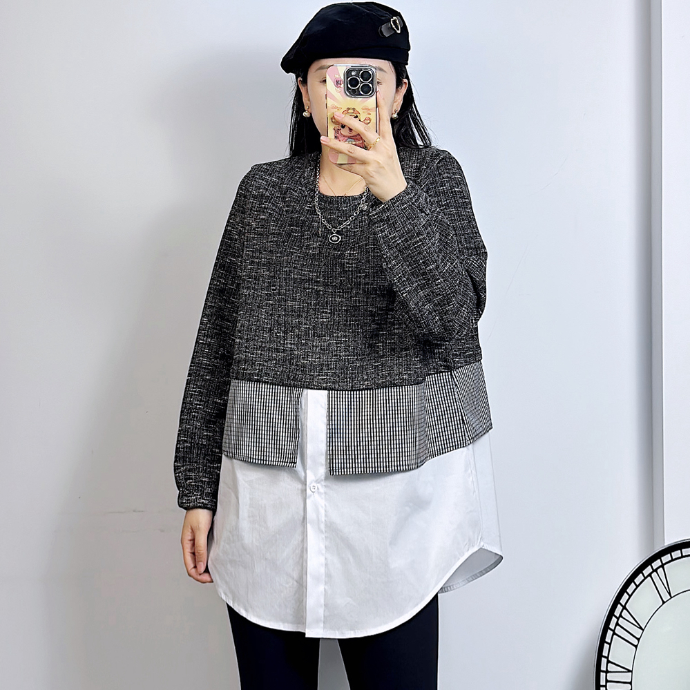 UP3151秋冬季加大码卫衣女假两件