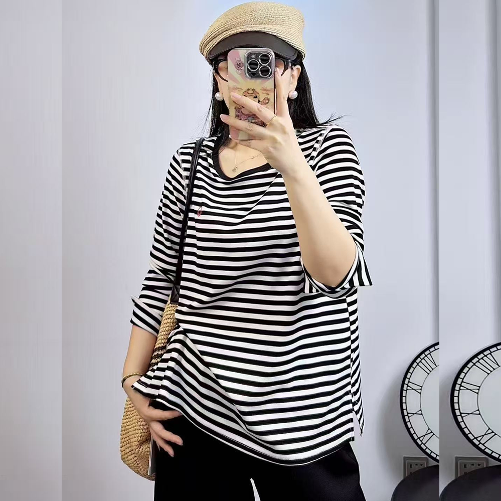 米莱奇5828秋大码条纹长袖线衣女