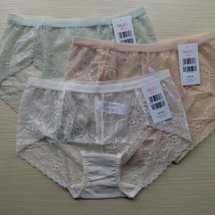 正品 20612260 曼家女士性感蕾丝中腰三角无痕全棉档内裤