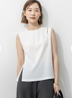 LE C1EL 白色女T恤独特露肩漂亮上衣设计感小众高级感无袖背心夏