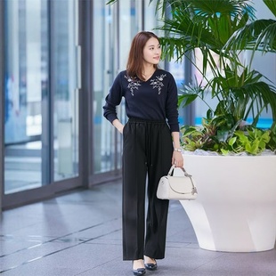 黑色直筒裤中缝休闲裤b@bylone外贸高端裤子女2025新款羊毛裤秋冬