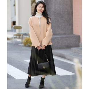 驼色羊毛呢子短款大衣 法式小香风外套女廓形小个子冬季