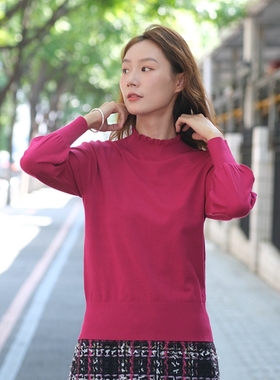 新年红色针织衫毛衣减龄上衣组qu半高领打底衫女秋冬内搭