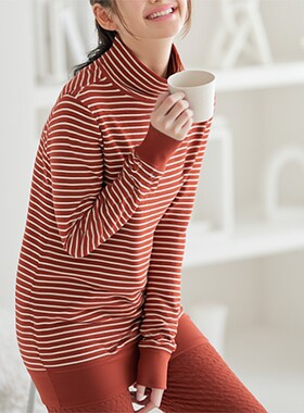 单品！加厚家居服高领睡衣高腰护腰束脚保暖夹棉纯棉睡裤秋冬妈妈