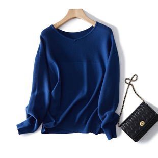 大码女装V领针织打底上衣棉羊绒衫衣内搭女春季新款宽松型