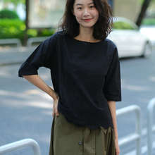 女士t恤短袖衬衫纯棉日常休闲洋气刺绣镂空新款黑色上衣
