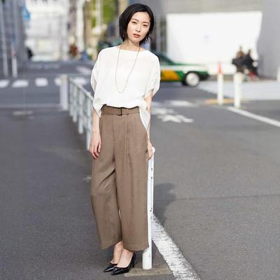 M*K早春穿搭高级感套装垂坠感高腰宽松直筒显瘦锥形通勤长裤子