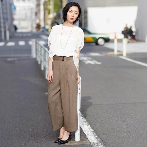 M*K早春穿搭高级感套装垂坠感高腰宽松直筒显瘦锥形通勤长裤子