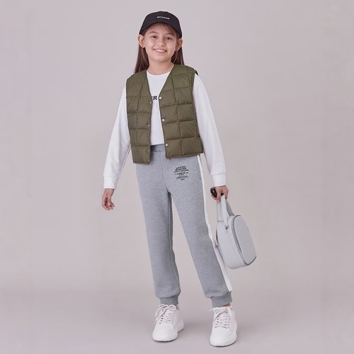 男女儿童灰色运动卫裤松紧腰束脚户外活动休闲长裤子2025秋冬季