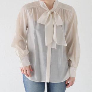 Sp1ck&s气质长袖衬衫女2025新款领口飘带小众光泽微透高级感上衣