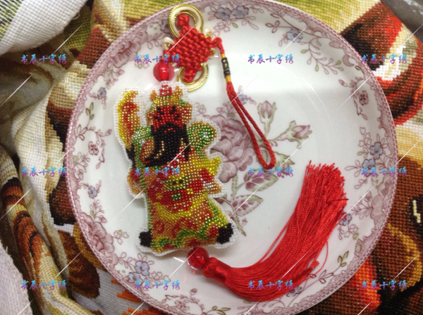 现货纯手工十字绣成品平安福符汽车挂件满珠绣平安福武财神关公