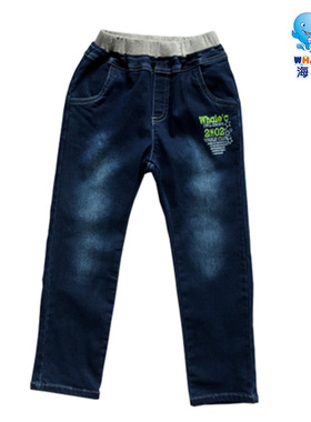 海威迩童装清仓特卖秋冬男童中大童宽松牛仔底抓绒弹力长裤164531