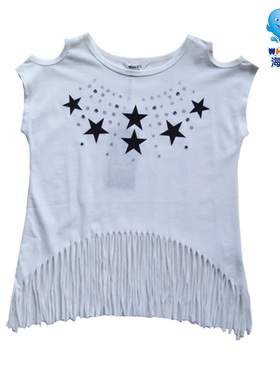 清仓特卖海威迩童装春夏女童中大童圆领流苏无袖T恤171020 有170