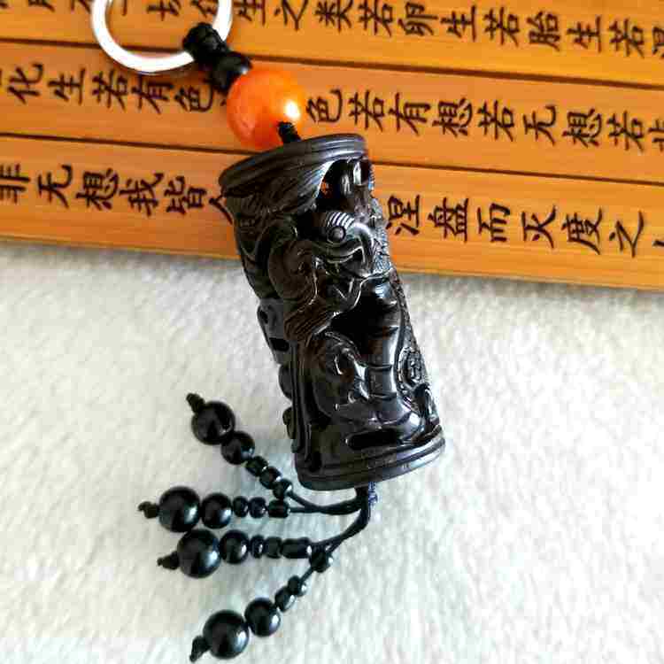 创意黑紫檀钥匙扣环圈汽车用内饰品天然乌木黑檀木招财保平安龙柱