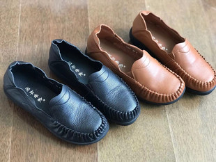 专柜断码女鞋真皮浅口休闲日常奶奶鞋秋夏平底舒适牛皮处理