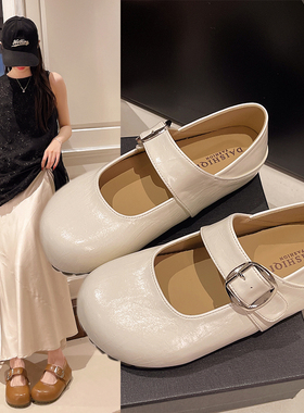 软皮泡芙玛丽珍鞋女2026春新款圆头内增高两穿浅口单鞋通勤小皮鞋